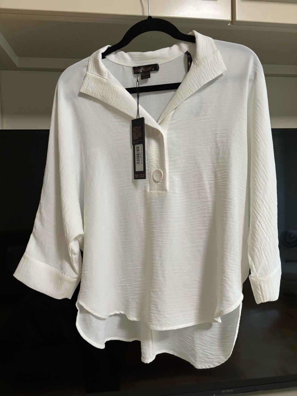 Renuar Women's White Textured Notch-Collar Tunic Blouse